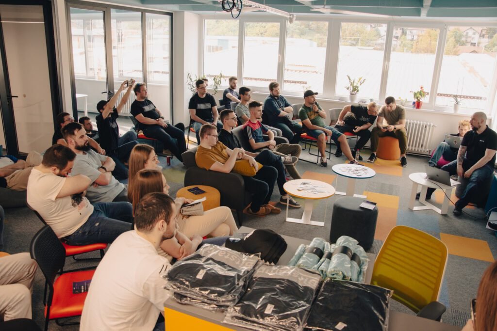 Crowd at the AWS user group Sarajevo meetup, held in CosmoHub coworking space sarajevo